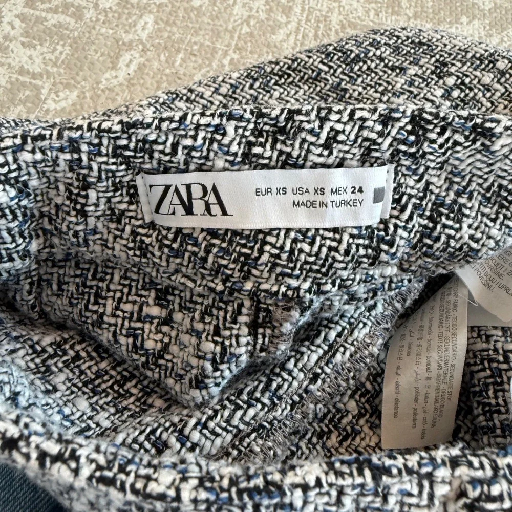 ZARA Tweed Denim Ruffle Skirt Women's XS Black White Blue - Picture 4 of 6